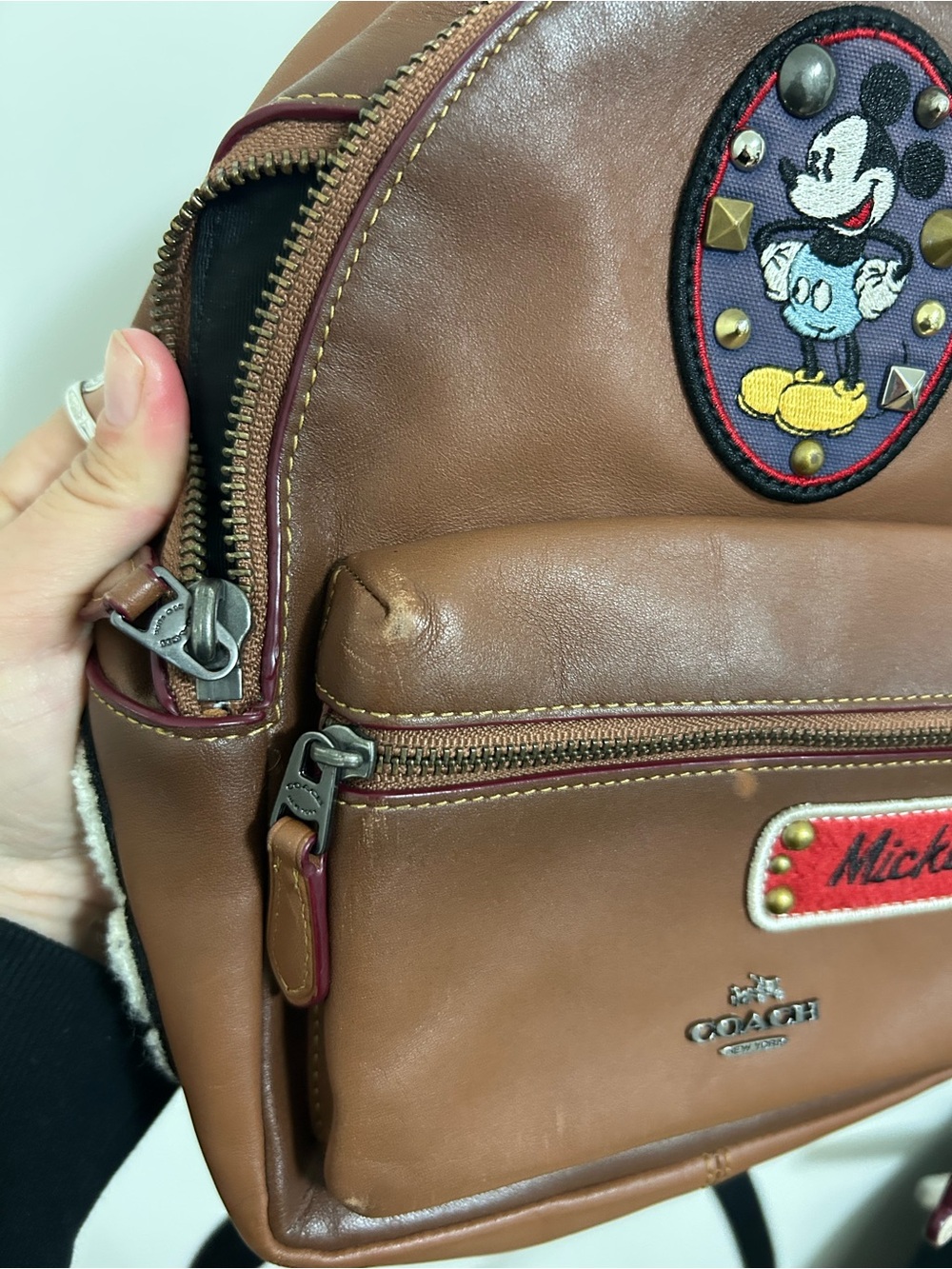 Rare Coach x Disney Mickey Mouse Brown Leather Backpack Mini Charlie Style - Picture 10 of 12